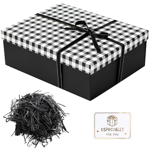 Caixa de presente preta, 25 x 18 x 8,5 cm, caixas grandes com tampa e laço de fita, caixas de presente para presentes, especialmente desenhadas para o dia dos namorados, festas de aniversário