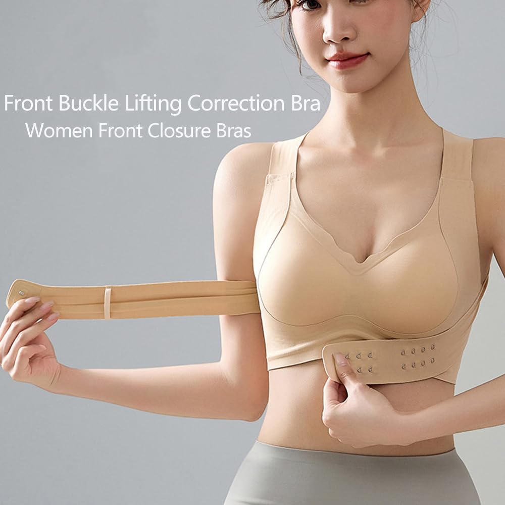 Generico Arisefrom Front Buckle Lifting Correction Bra, Seamless Cross Back Shaping Wireless Sports Push up Bras