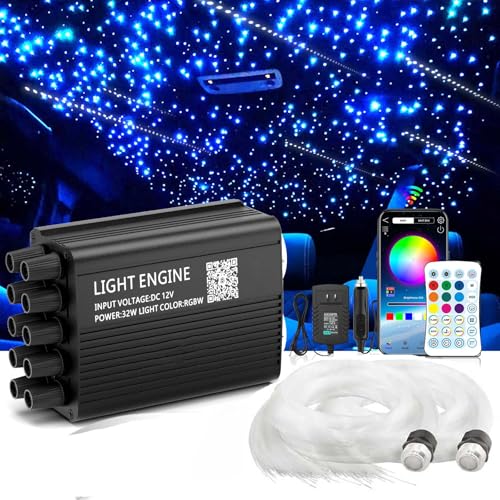 Image of Dual Port 32W Twinkle Meteor 2 in 1 Starlight Headliner Light Kit with 1200pcs 9.8ft Fiber Optical Cable RGBW Light Source Sound Activated APP /Remote Control for Car /Home /Party