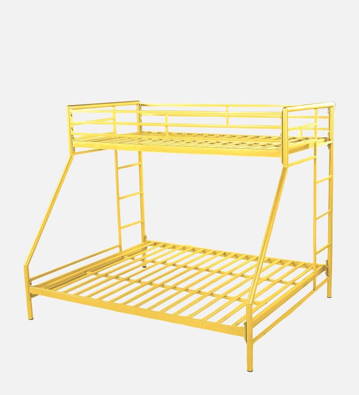 Image of Twin Over Twin Metal Bunk Bed | Bunk Bed Without Storage for Kids & Adult | Double Decker Cot for Kids Room | Space-Saving | Metal Bunker Cot (Mattress Not Included) (Yellow M)
