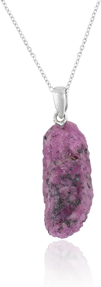 Pink Ruby Pendant Necklace, Natural Raw Crystals, Rough Gemstone, Healing Stone, Birthstone, Gift for Women, Daily Wear, Silver Plated Brass Jewellery 18 inch