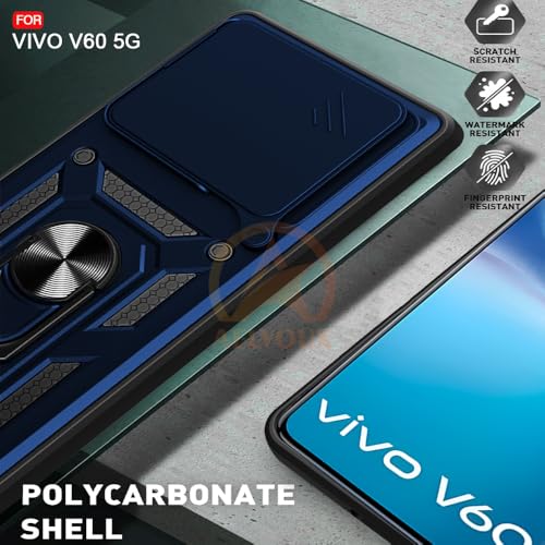Image of Armor Bumper Back Cover Case for Vivo V60 / V60e / T4 Pro 5G | Rotating Camera Cover, Ring Holder & Kickstand | Heavy Duty & 360 Degree Protection Vivo V60 / V60e / T4 Pro 5G Back Cover (Blue)
