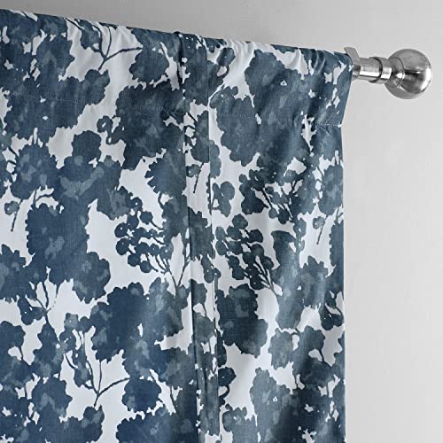 Image of HPD Half Price Drapes Room Darkening Tie Up Curtains 46 X 63 Inch Fleur Printed Cotton Window Roll Up Balloon Curtain for Living Room, Kitchen PRTW-TUD48-63 (1 Panel), Fleur Blue