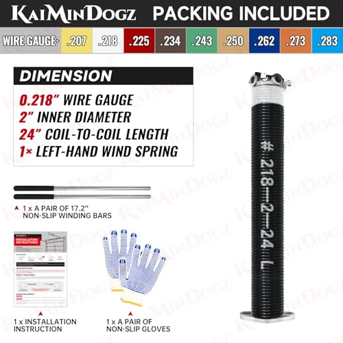 KaiMinDogz Left Hand Wind (Black Cone) 2" Garage Door Torsion Spring with Non-Slip Winding Bars & Gloves for Replacement, High Precision Electrophoresis Black Coated, MIN 16,000 Cycles (0.218x2"x24") by KaiMinDogz - Used condition - Image 2
