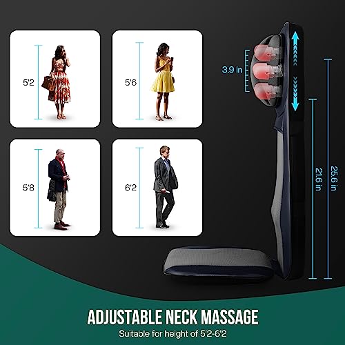 Image of Snailax Shiatsu Neck Back Massager with Heat, Full Body Massage Chair Pad with Adjustable Height, Deep Kneading & Rolling Massage Seat Cushion for Back Pain, APP Control Seat Chair Massager, Gifts