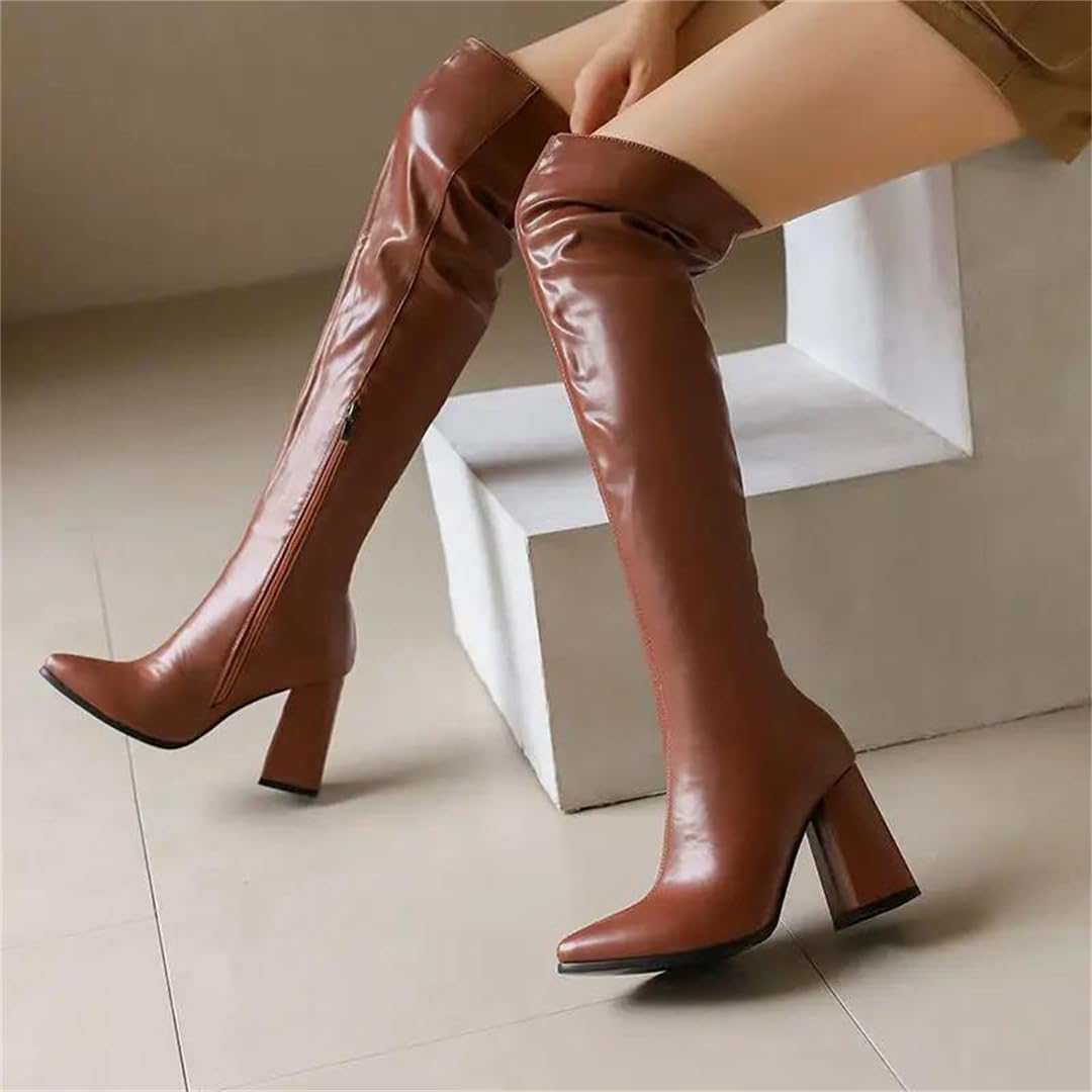 Women's Sexy Over The Knee Boots Pointed Toe Super High Block Heel With A Stretchy Thigh High Fit For Parties
