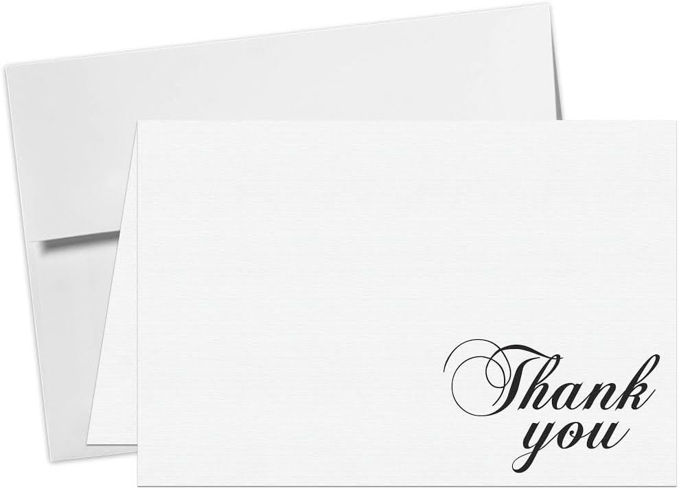 Thank You Greeting Cards and Envelopes – Linen Textured Appreciation Cards for Small Business, Weddings, Christmas, Holidays, Baby and Bridal Showers, Funerals, Graduation – 5" x 7" – 25 per Pack