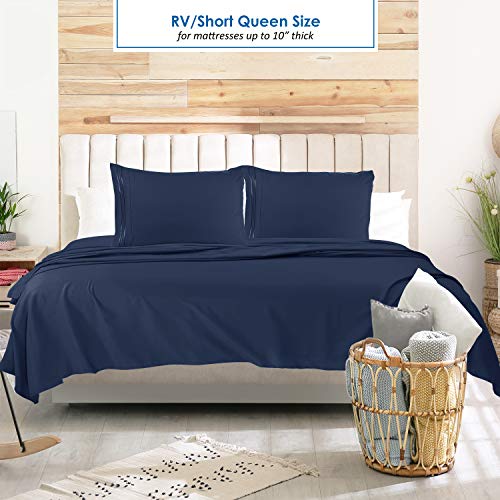 Image of Nestl Navy Blue Short Queen Sheets for RV, Hotel Luxury RV Queen Sheets Set, 6 Piece Fitted Bed Sheet Set and Pillowcases, Super Soft, Wrinkle-Free, and Breathable Camper Bedding
