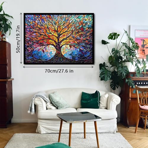 Image of iDream 1000 Pieces Jigsaw Puzzle - Artistic 3D Design, Colorful Wall Decor, Challenging Puzzle Gift for Friends & Family (Stained Glass - Tree of Life)