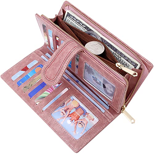 Leather Wallets for Women Large Capacity Credit Card Holder Ladies Travel Clutch Purse Bifold Oil Wax Wallet with Zipper Pocket2