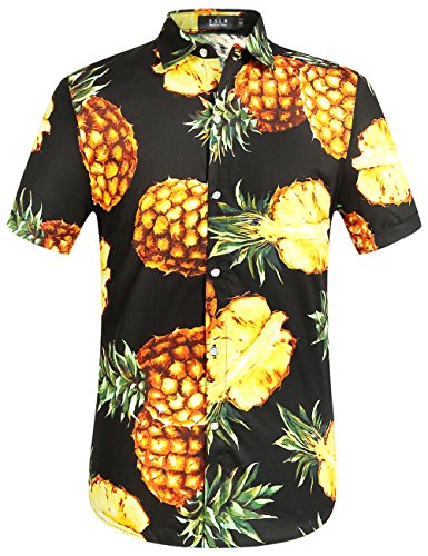 SSLR Men's Pineapple Casual Button Down Short Sleeve Hawaiian Shirt (X-Large, Black)