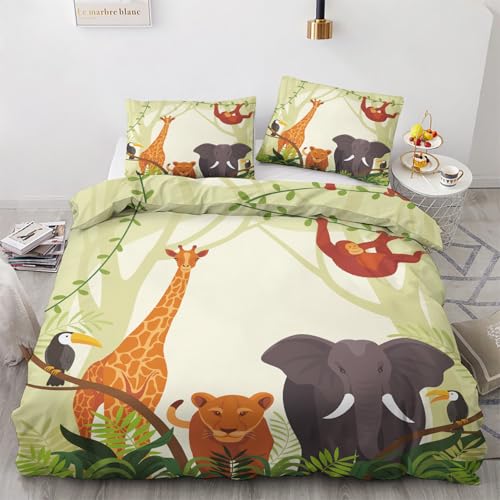 Maohryzed Jungle Safari Bedding Sets Cot Bed Size - Cartoon Animals Duvet...