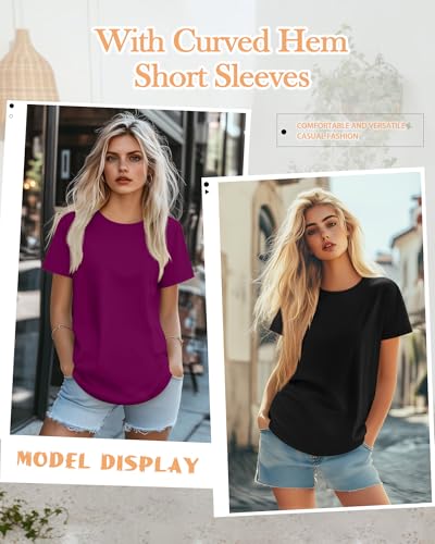 Huukeay 3 Pack Women's Short Sleeve Shirts Basic Cotton Summer Tunic Tops Knitted Round Neck Loose Fit Casual T Shirt4