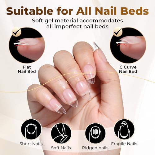 Image of UNA GELLA Short Almond Nail Tips: 504PCS Short Fake Nails Soft Press On Gel Nail Tips Pre Shaped Almond Shape Home Nail Extension Full Cover, 12 Sizes Acrylic Gelly Tips