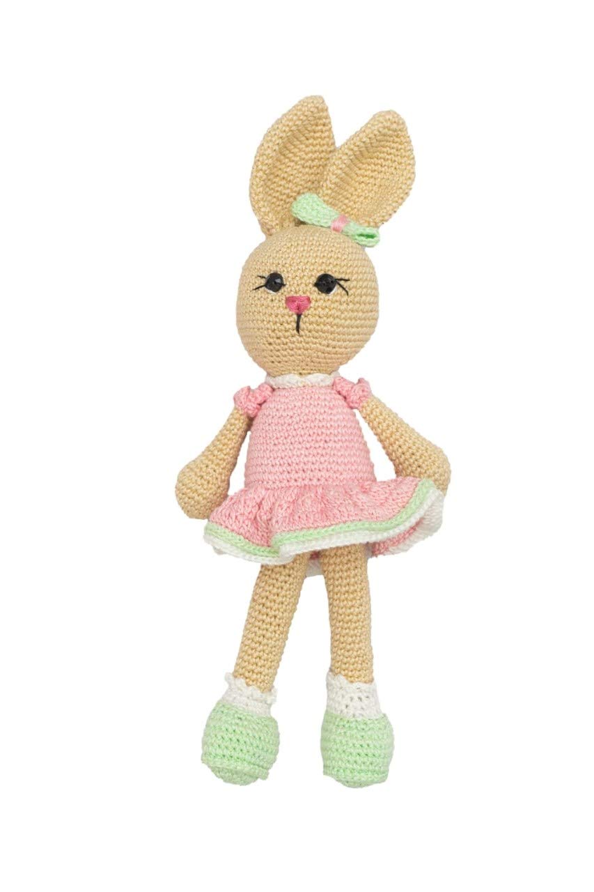 Happy Threads | Loving Bunny, Handmade Cute Soft Toys for Babies, Childsafe, 10 Inches, Perfect Size to Cuddle, Crochet Stuffed Animals, Eco-Friendly Gifting and Decor Item