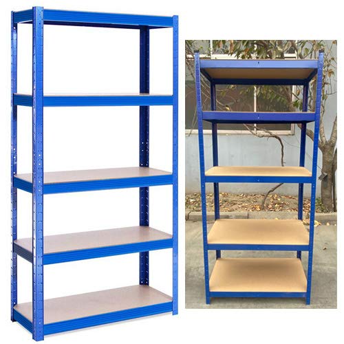 BRIEFNESSShelving Unit for Garage Shed Storage, 5 Tier Shelf Unit, Boltless Racking, Free Standing Work Bench, Heavy Duty Metal and MDF Shelves, 875kg Capacity, H 180 x W 90 x D 40 Cm - Blue