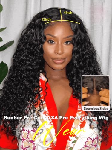 Image of Bouncy Water Wave Curly Human Hair Wigs Pre Cut 13x4 HD Lace Frontal Pre Everything Glueless Big Curly Water Wig 180% Density Pre Plucked Bleached Knots Put On and Go 20Inch Beginner friendly