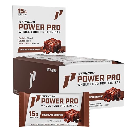 1st Phorm Power Pro Protein Bars, Chocolate Brownie Flavor, 15G Whole Food Protein, Gluten Free,...