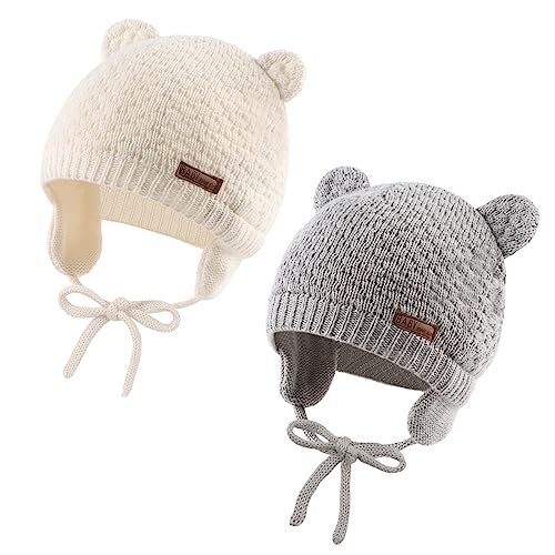 Image of JANGANNSA Cute Knitted Boys Girls Christmas Beanie Warm Earflap Winter Hat Infant Toddler Baby Beanie 0-2Y