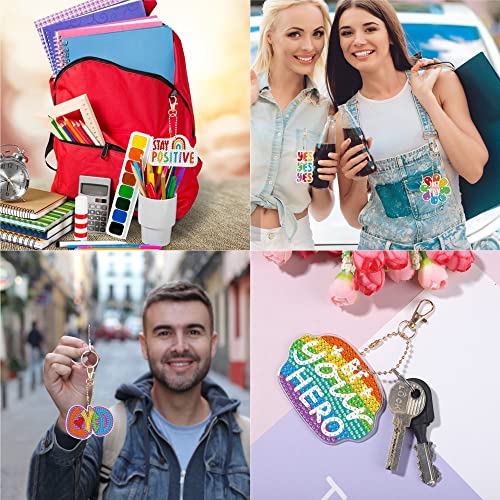 12 Pcs Inspirational Diamond Painting Keychains Rainbow Diamond Art Key Rings Motivational Full Drill Diamond Ornaments Double Sided 5D Diamonds Pendants For Diy Crafts Beginners Party Decor #TOP5