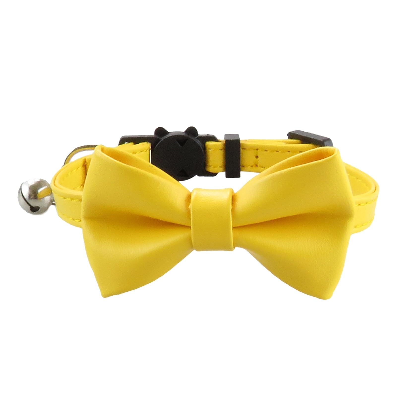 Wilitto Pet Collar with Bell Rust-proof Pet Collar Cat Collar Adjustable Faux Leather Bowtie Pet Collar with Copper Bell Yellow