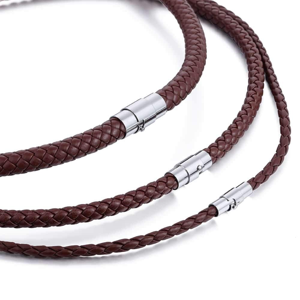 LWYNZ Necklace Mens Leather Necklace Choker Black Brown Rope Choker Necklaces For Men Women Davieslee Wholesale Jewelry 4/6/8Mm