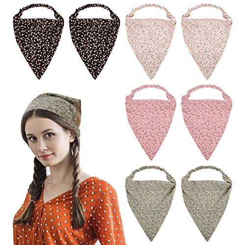 loraleo 8Pcs Floral Elastic Headband for Women, Vintage Headband Floral Printed Kerchief Head Wrap Triangle Hair Scarf Bandanas Fashion Hair Accessories for Girls