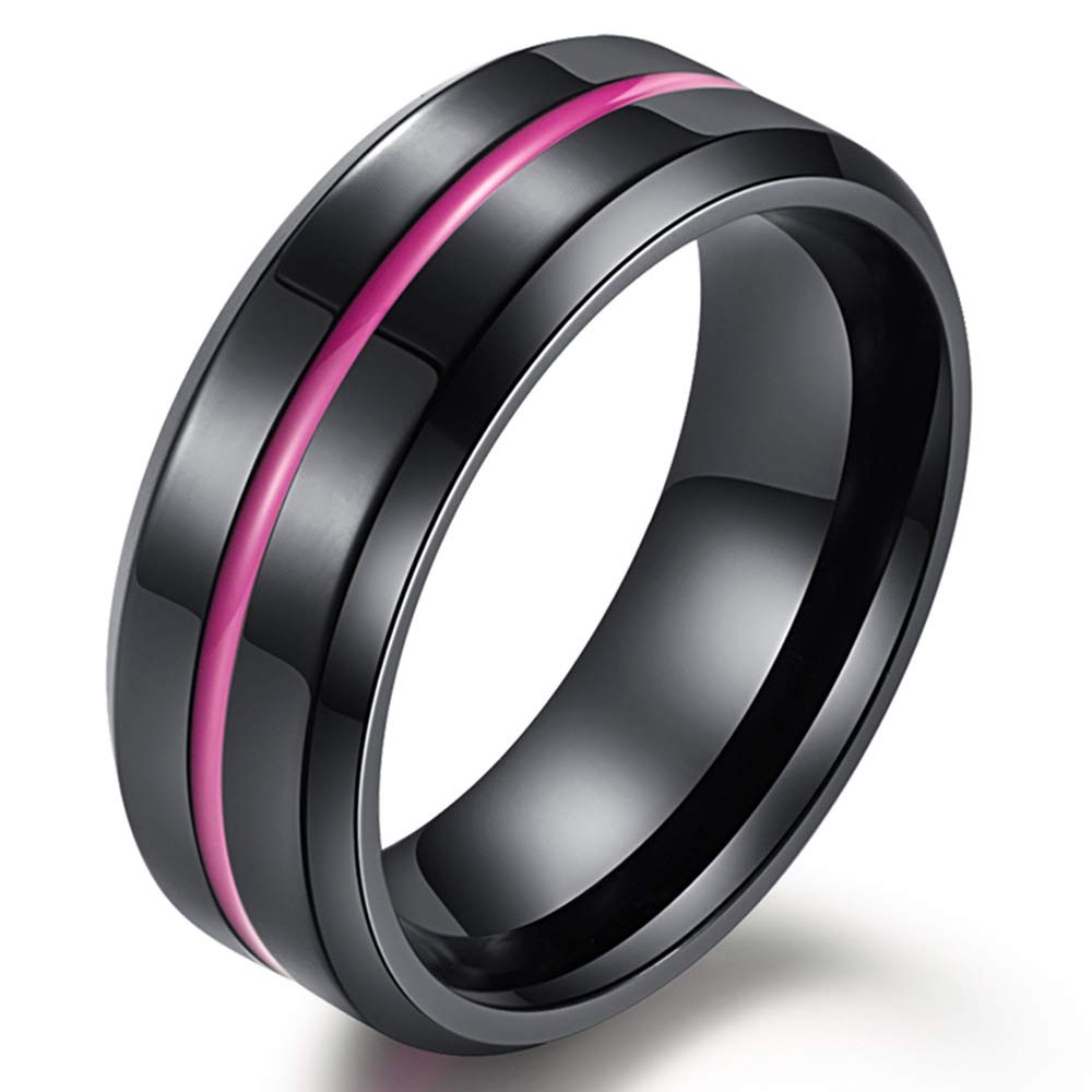 Juego de canal de acero inoxidable de 0.315 in para hombre, color rosa, epoxi, banda acanalada, bordes biselados, anillo de compromiso de boda, Acero inoxidable 316L, Sin piedras preciosas
