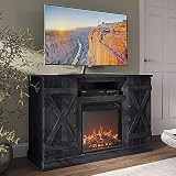 BELLEZE 47' TV Stand with 18' Electric Fireplace Heater & Media Entertainment Center Console Table for TV up to 50' with Open Storage Shelves & Cabinets - Veropeso (Rustic Grey)