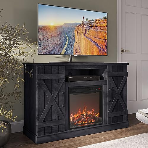 BELLEZE 47" TV Stand with 18" Electric Fireplace Heater & Media Entertainment Center Console Table for TV up to 50" with Open Storage Shelves & Cabine
