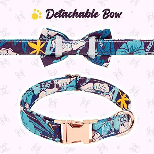 Ytfu Bowtie Dog Collar Cute Dog Collars For Males Dogs,Adjustable Fancy Dog Collar For Medium Dogs Boy Dog Collar,Quick Release Dog Collar With Safety Metal Buckle (M,Blue Flower) #TOP1