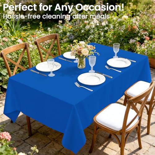 Image of LANLISA 4 Pack Blue Plastic Tablecloth, 54 x 108 Inch Rectangle Table Cloth Disposable, Patriotic Decorations, Veterans Day Tablecloths, Plastic Cover
