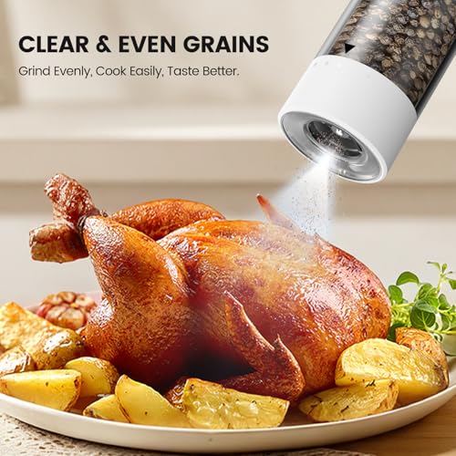 Image of Electric Salt and Pepper Grinder Set - Rechargeable Automatic Salt and Pepper Shakers, Kitchen Appliances with External Adjustable Coarseness, Larger Hopper for Cooking, Home Gifts(2 Pack,White /White)