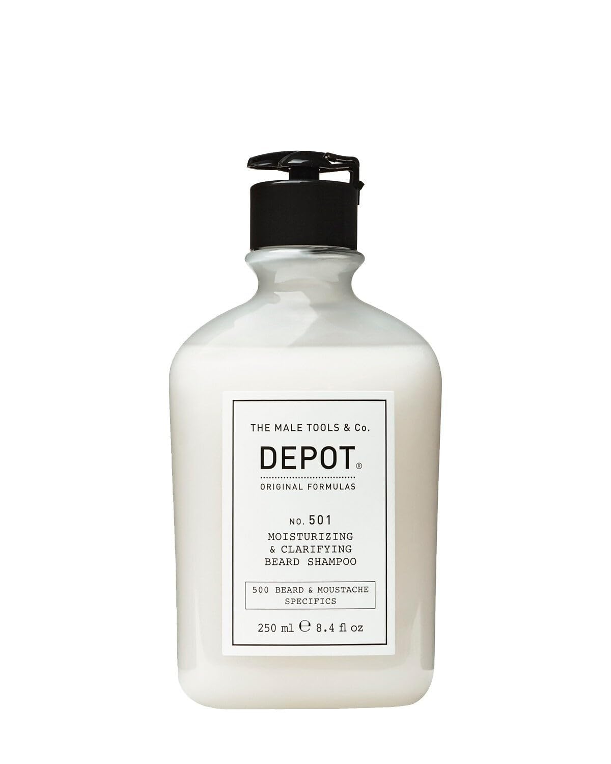 DEPOT - No.501 Moisturizing Clarifying Beard Shampoo Shampoo Idratante e Purificante per Barba Tensioattivi Delicati Olio Essenziale di Menta Aloe Vera Pro Vitamina B5 250ml