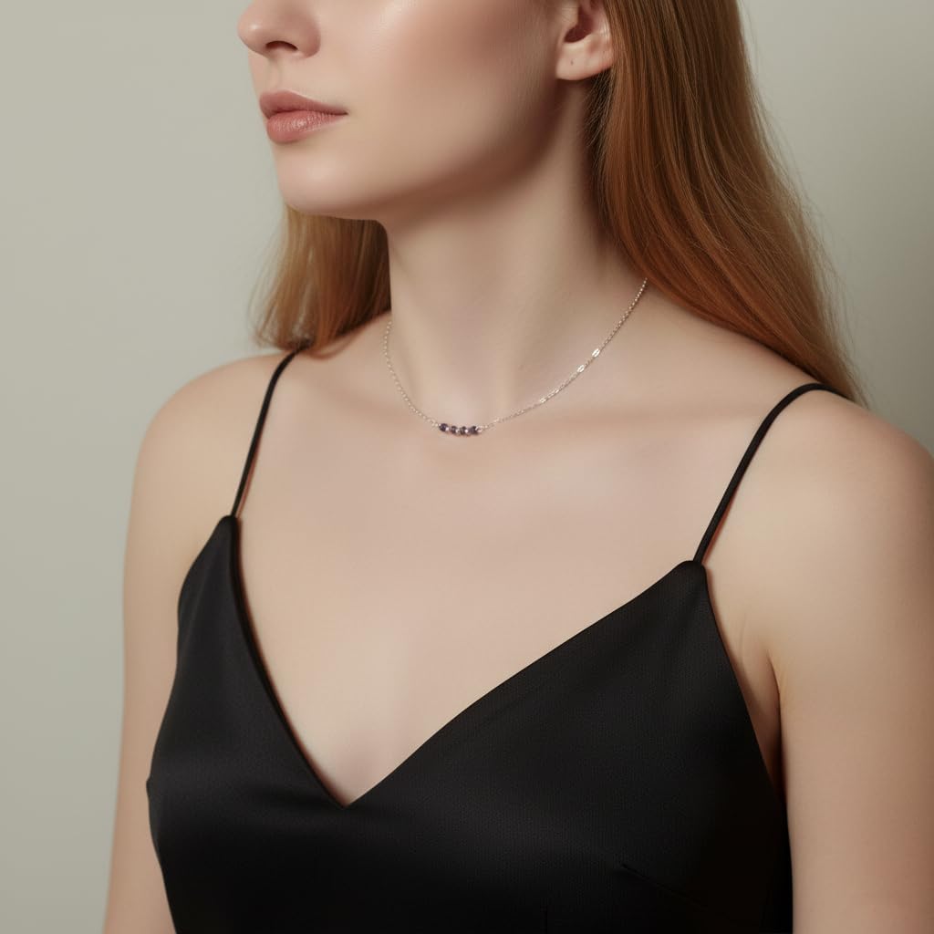 EnCharmed Sterling Silver Tanzanite Delicate Choker, Handmade Minimal Dainty Gemstone Necklace, Adjustable Length 14-17 Inches, December Birthstone - Image 4