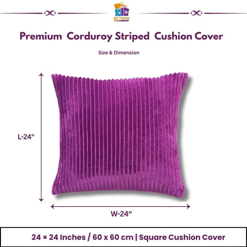 Image of RD TREND Cushion Cover Set of 2, Decorative Sofa Living Room Home Square Cushion Covers 24 Inch x 24 Inch, Aesthetic Corduroy Striped Double Sided (Dark Pink)
