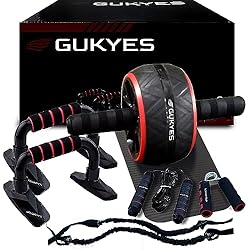 Equipos De Musculacion GUKYES Ejercicio en casa - Kit 8 en 1 - (Rueda Abdominales, Soportes para Flexiones, Cuerda Saltar, Bandas Resistencia, Grip, Esterilla Gruesa) Equipo musculación, Crossfit, calistenia
