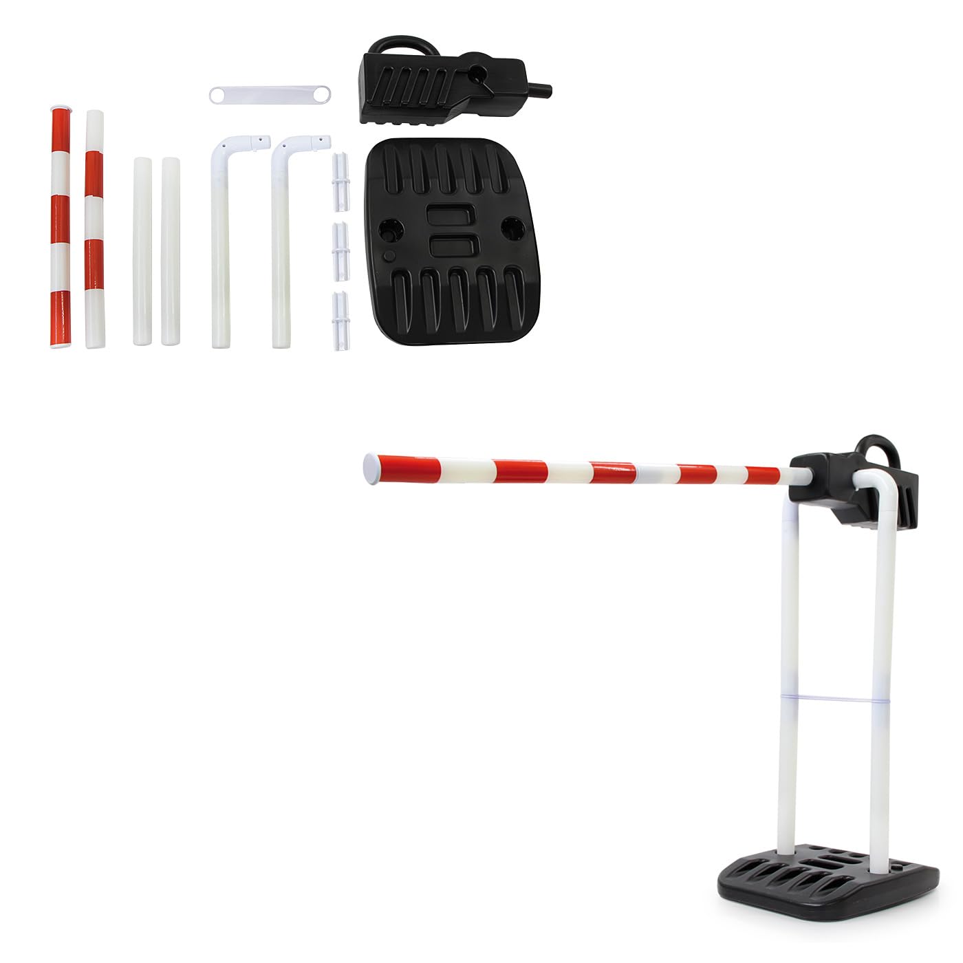 JAMARA 460491 - Verkehrsschranke - 12-teilige mechanische Schranke, einfache Montage durch zusammensteckbare Elemente, klassisches/realistisches Design, hochwertiger/robuster Kunststoff