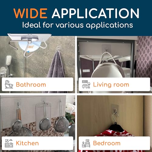 Image of GLUIT Adhesive Wall Hooks for Hanging Heavy Duty 22 lbs Hooks for Walls No Drill, Towel Sticky Clear Hooks, Waterproof, Home, Bathroom, Kitchen, Office, and Outdoor 20 Pack