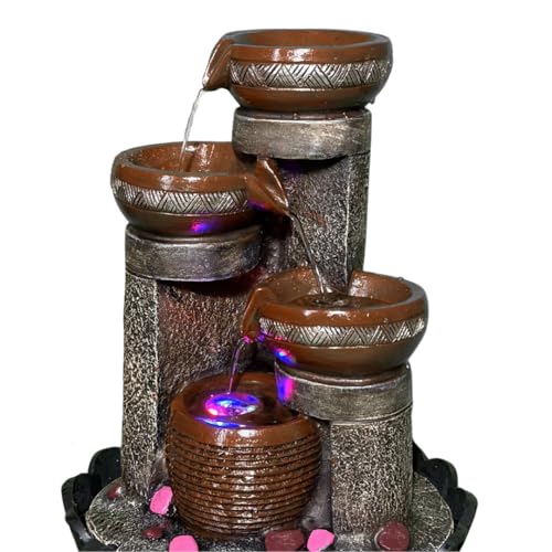 Image of LED Indoor Tabletop Water Fountain, Polyresin Cascading Waterfall Showpiece with Running Water and Light, Decorative Fountain for Home, Office, Living Room, Meditation, Vastu, Desk Decor
