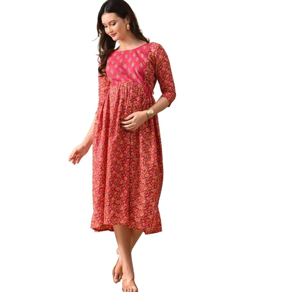 murli kurti Women's Pure Cotton Floral Printed Maternity Feeding Dress-picture-25