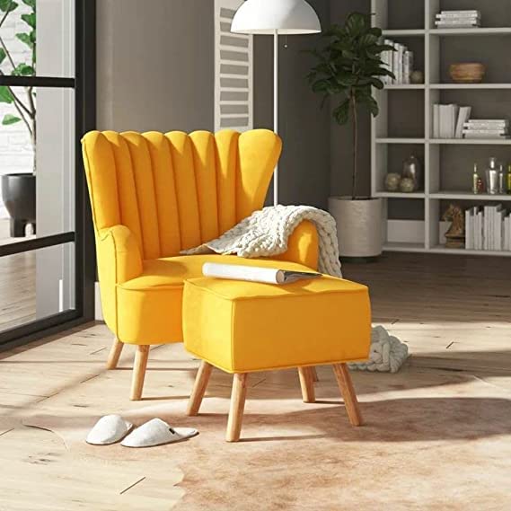 Image of Wing Chair for Living Room and Bedroom - High Back Cushioned Lounge Single Seater Sofa - Luxury Rest Arm Chair (Yellow)