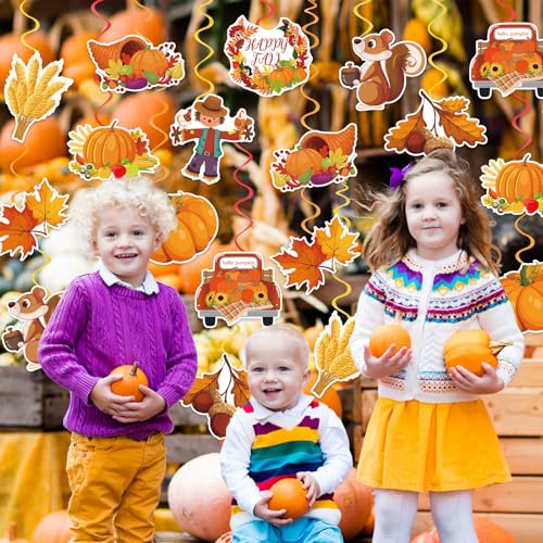 Image of 40Pcs Fall Hanging Swirls Ceiling Decorations, Fall Pumpkin Maple Leaf Hanging Swirls Autumn Fall Party Hanging Decorations Autumn Swirls Streamers for Fall Harvest Thanksgiving Party Decor