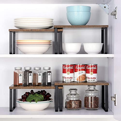 Kitchen Cabinet Shelves Organizer Set of 4 Stackable Counter Shelves Wood Expandable Countertop Organizer - Image 3