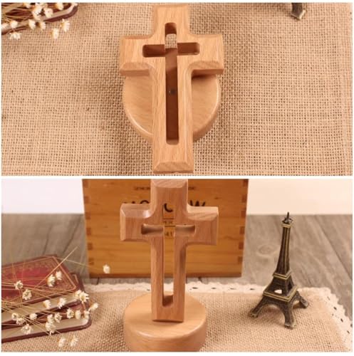 Zwenjuan Holz Stehendes Kreuz,Holz Kreuz mit Basis Handgeschnitzte Religiöse Kreuze,Kreuz Figur Holz Standkreuz,Verwendung als Tischdekoration,Raumdekoration,Ostergeschenk
