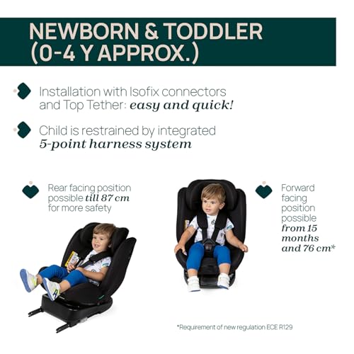 Image of Chicco Unico Evo I-Size Car Seat for 0 months- approx. 12 years (40 Cm to 150 Cm tall) Boy,Girl, Easy installation with Isize (ISOFIX), Rear & Forward Facing, 5 Reclining Positions, Extendable Headrest (Black)