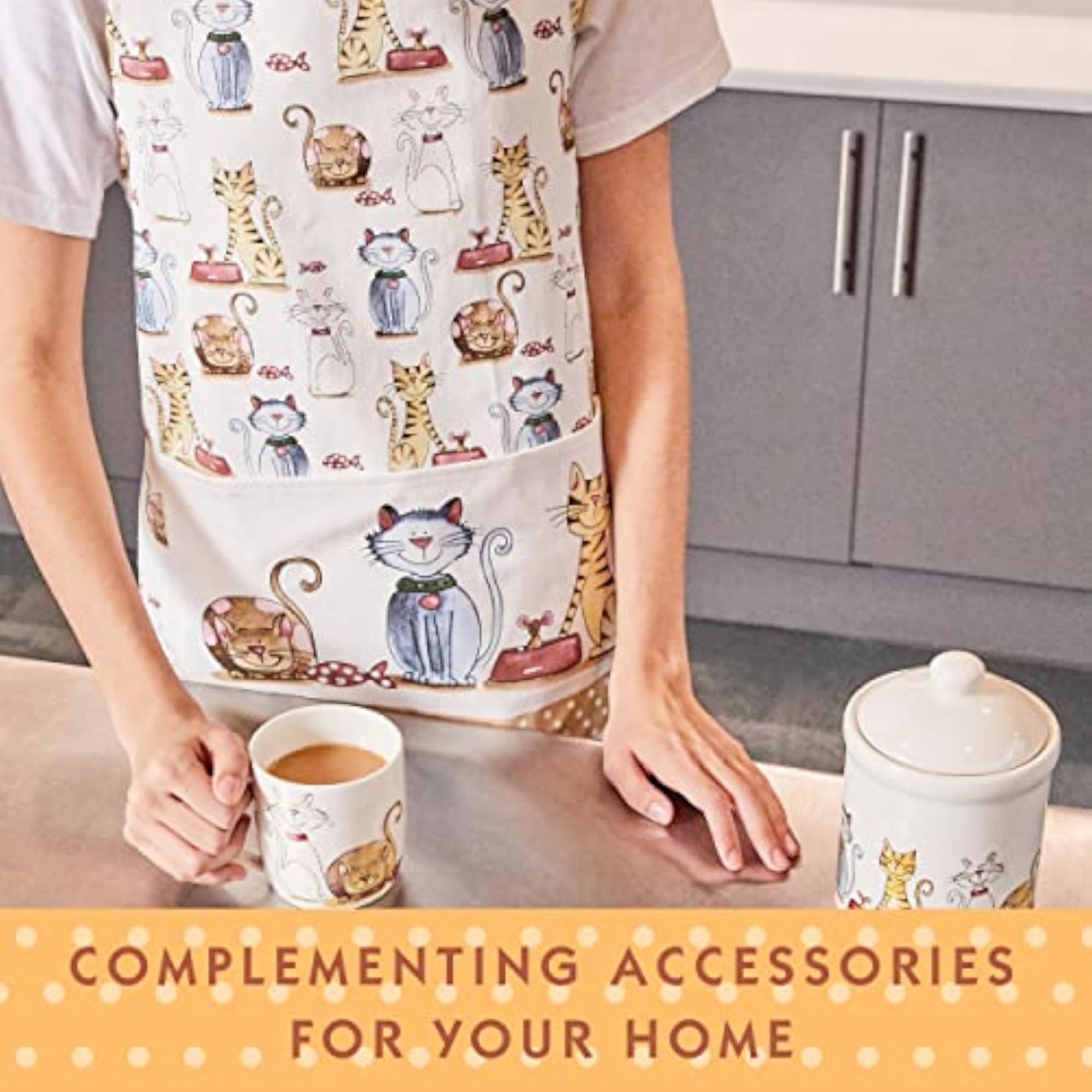 Cute Cat Printed Kitchen Apron for Chef, Adjustable
