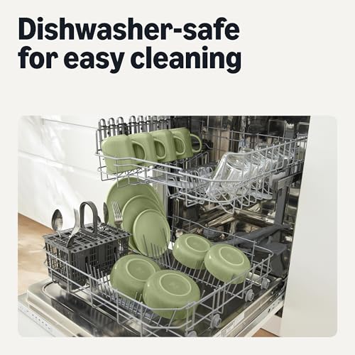 Amazon Basics Glazed Stoneware Dinnerware, Ceramic 12-Piece Set, 4 Full Place Settings, Dishwasher-Safe, Olive #4