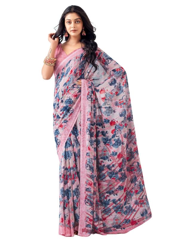Sari georgette imprimé floral pour mariages et soirées d'été