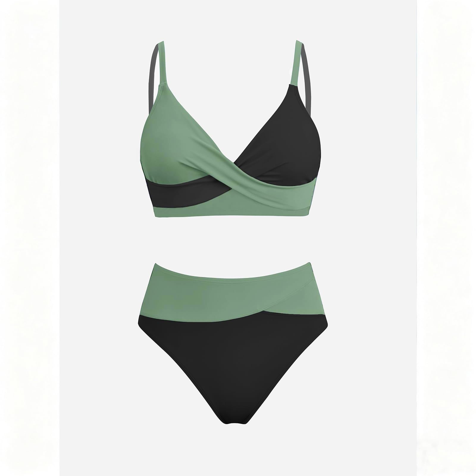 Femme Bikini Torsadé Taille Haute Ensemble Bikini | Col V Élégant Maillot de Bain 2 Pièces